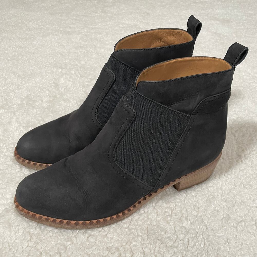 Marc by Marc Jacobs Nubuck Leather Booties Black Low Block Heel 38.5‎